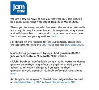 BBC Jam service down